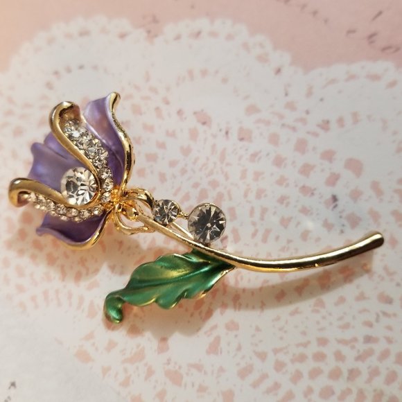 Purple Tulip Rhinestone Brooch - Picture 1 of 5